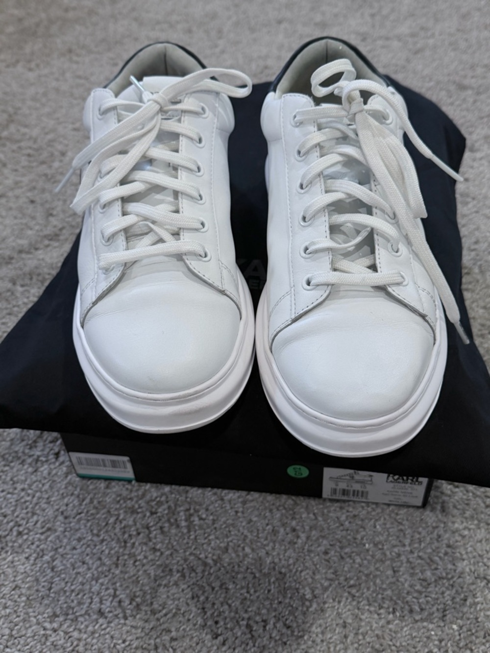 Karl Lagerfeld White Leather Sneakers with Black Logo Detail
